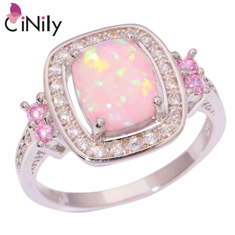 Женское кольцо CiNily розовое огненное Опаловое циркониевое с кубическим цирконием