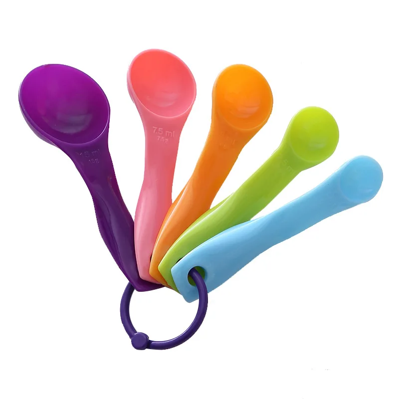 

5pcs/set Measuring Spoons Colorful Plastic Measure Spoon Teaspoon Sugar Cake Baking Spoon With Scale Tools 1 2.5 5 7.5 15 ml