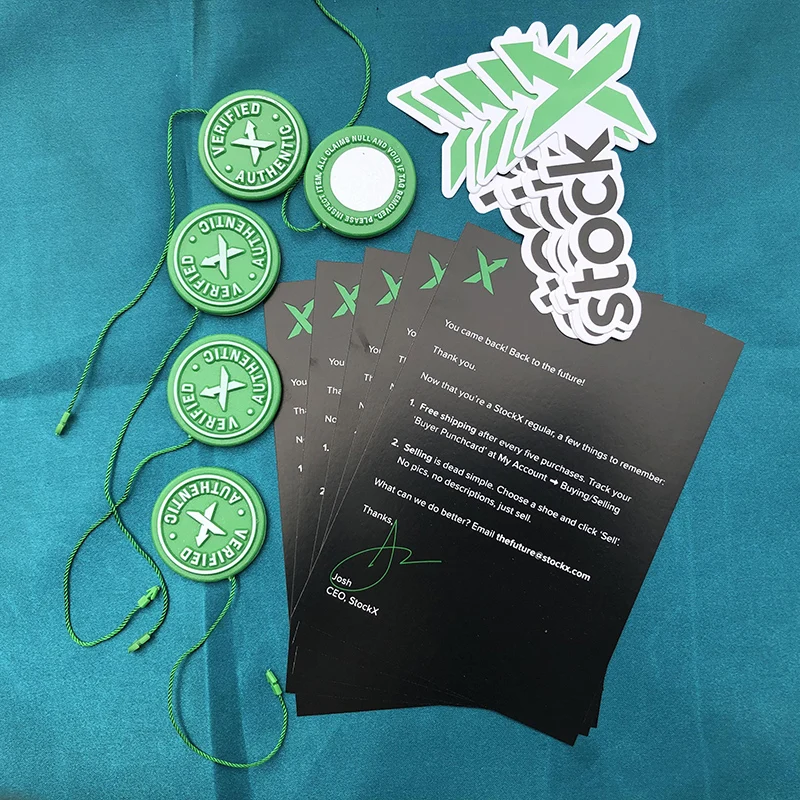 10 компл./лот 2020 2021 StockX бирка зеленого Круговой Тег Rcode в наклейки флаер Пластик