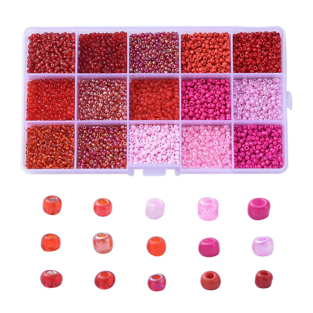 

XUQIAN High Quality 15 Color Red Theme Glass Seed Beads with 18*10*3CM for DIY Jewelry Handmade Making J0013