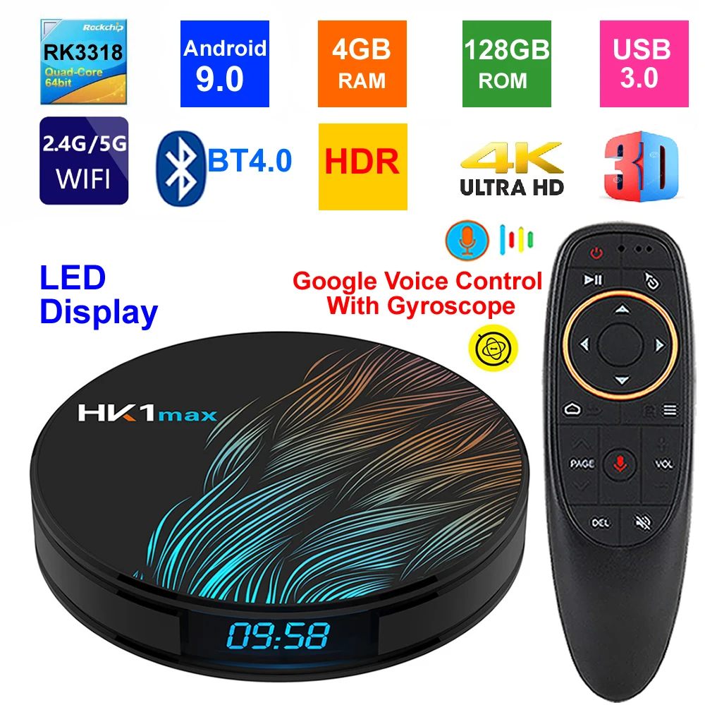 Android 9,0 смарт-ТВ коробка HK1 MAX RK3318 4 ядра, 4 Гб Оперативная память 128 Гб Встроенная память 2,4 г/5G двойной WI-FI USB3.0 BT4.0 3D 4K ТВ-приставка IPTV Set-top BOX