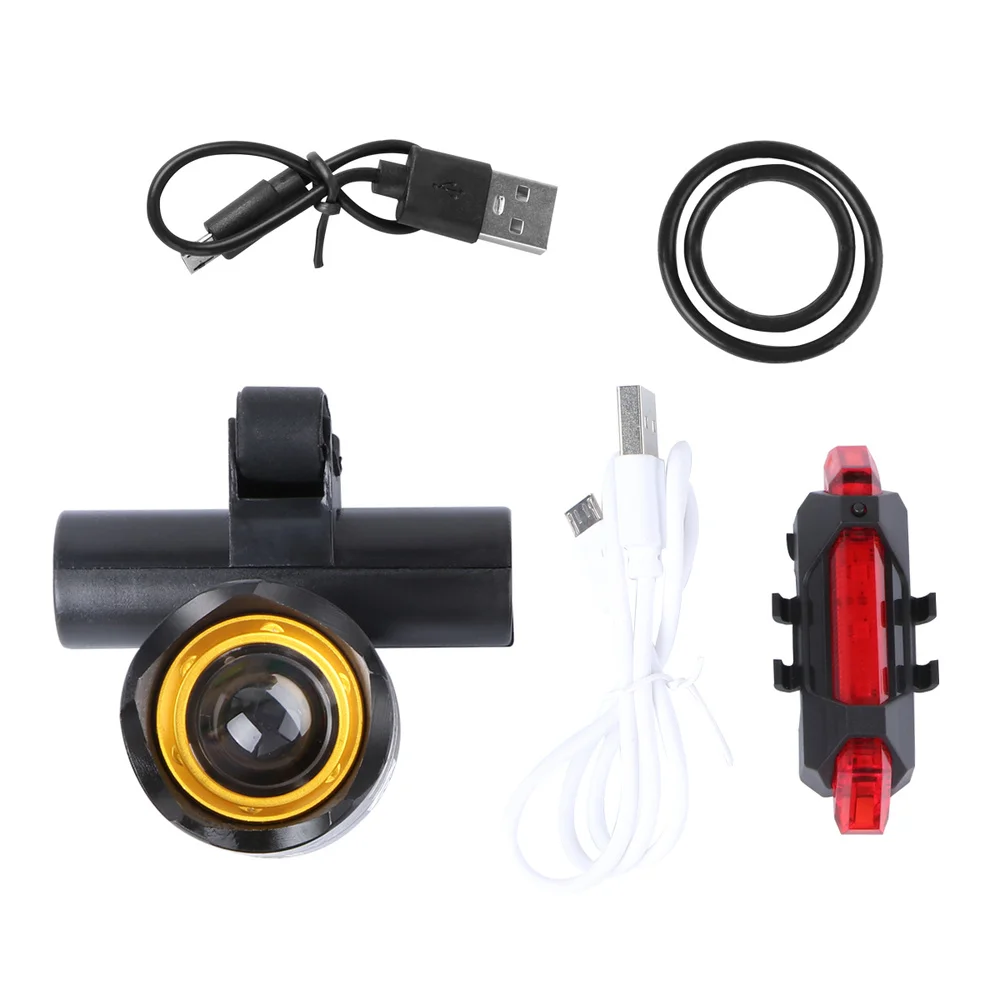 

1 Set USB Rechargeable LED USB Mountain Bike Taillight Warning Rear Light Night Riding Warning Headlight and 918 Taillight Set