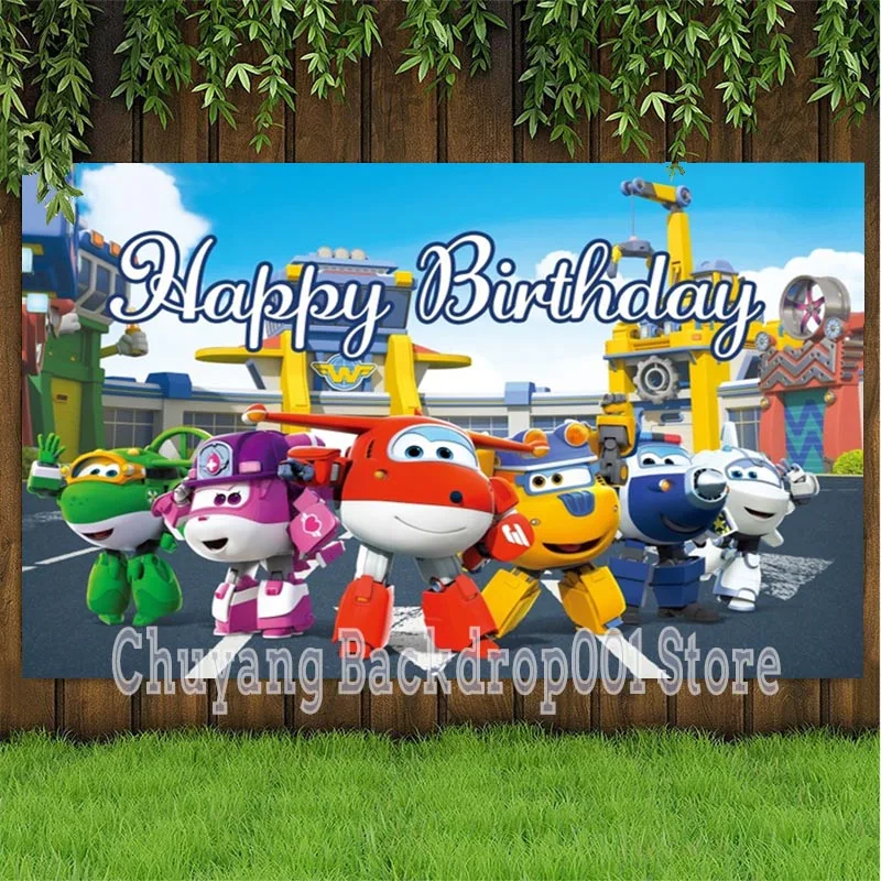 Голубое небо белые облака Супер Крылья самолет робот мультфильм тема фоны для