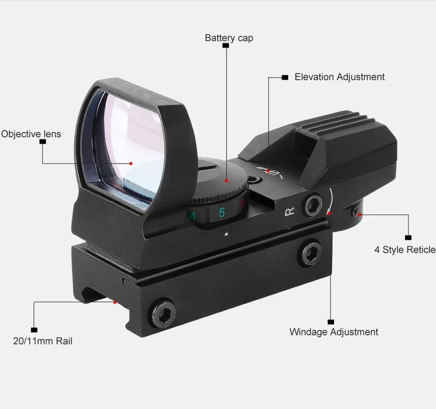 

20mm / 11mm Rail Optics Holographic Red Dot Sight 4 Reticle Tactical Scope Hunting Gun Accessories for Outerdoor Hunting