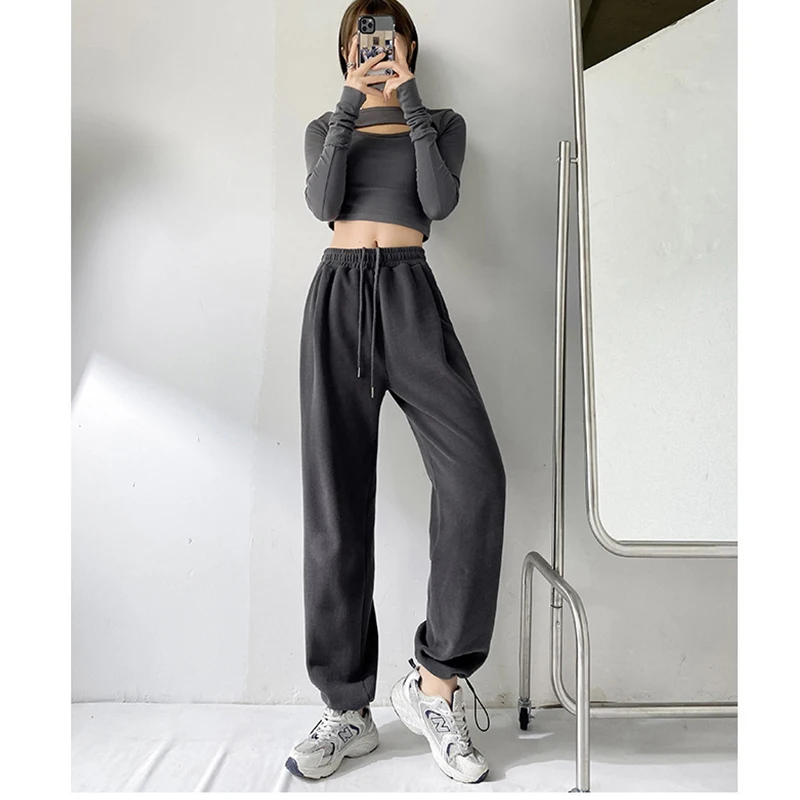 

Женские серые и белые спортивные брюки размера плюс, осень 2021, свободные женские спортивные утепленные брюки, теплые зимние брюки, джоггеры,...