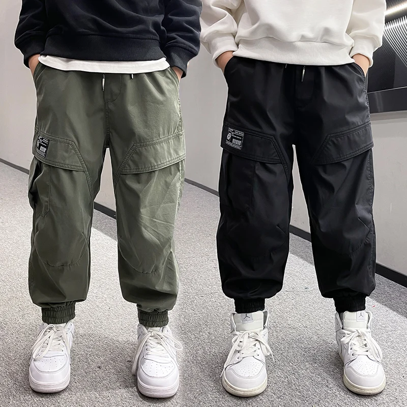 

Уличная мода; Брюки для бега в стиле хип-хоп; Брюки-карго для мальчиков в стиле Харадзюку; Корейские тактические штаны-шаровары; Детские черн...