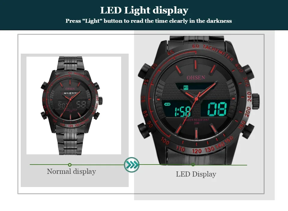 Часы наручные OHSEN Мужские кварцевые с двойным циферблатом цифровые модные