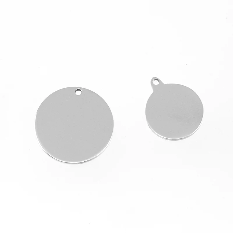 

100% Stainless Steel Blank Circle Charm For Engrave Outer/Inner Hole Metal Round Tag 20/15mm Mirror Polished Wholesale 20pcs
