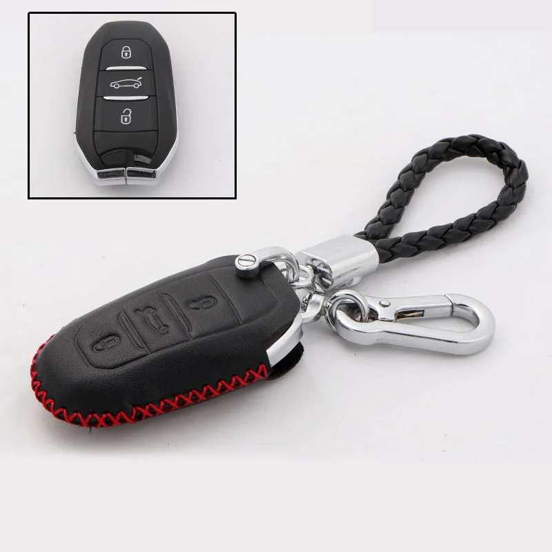 Lsrtw2017 Cow Leather Car Key Bag Protective Bag for Peugeot 3008 5008 Interior Accessories - Название цвета: black red wire
