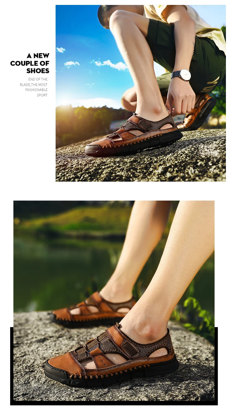Brand New Fashion Summer Beach Breathable Men Sandals Genuine Leather Men's Sandal Man Causal Shoes Plus Size 38-46