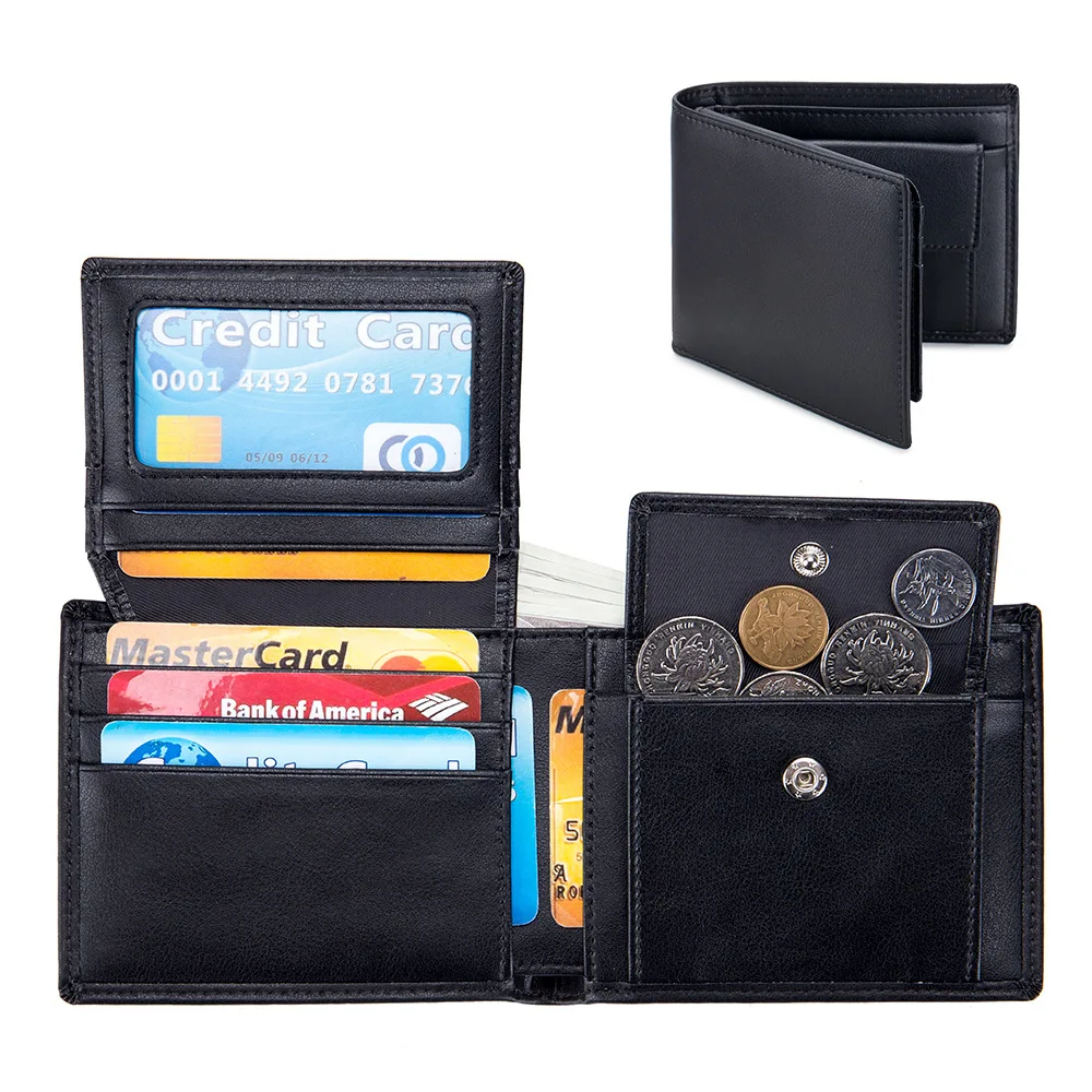 New Men Luxury RFID Wallet Practical Structure Large Capacity Soft Split Cow Leather Card Holder Photo Position Cash Bag