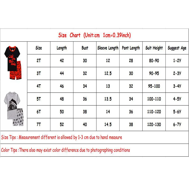 New Children Pajamas Set Boys 100% Cotton Cartoon Print Sleepwear Kids Short Sleeve Casual Home Wear | Мать и ребенок