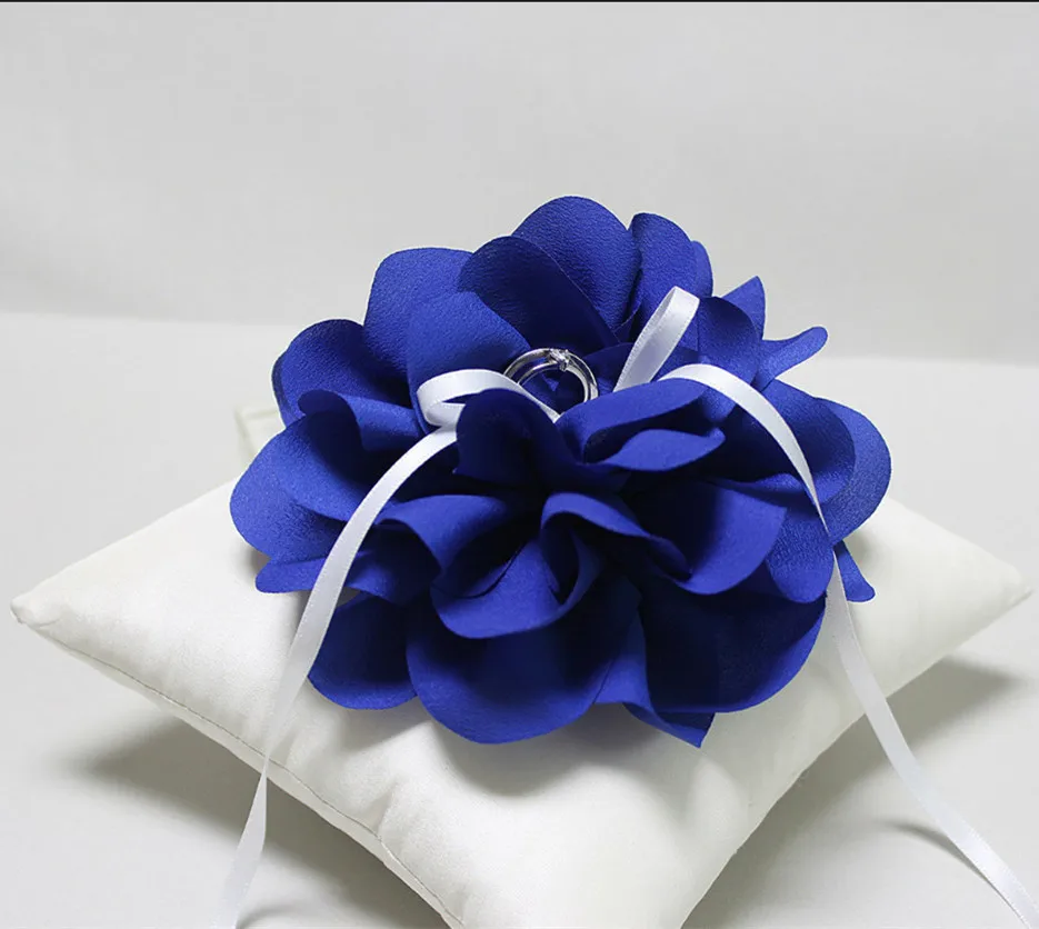 Высокое качество цветок обручальное кольцо Подушка Королевский синий подушку
