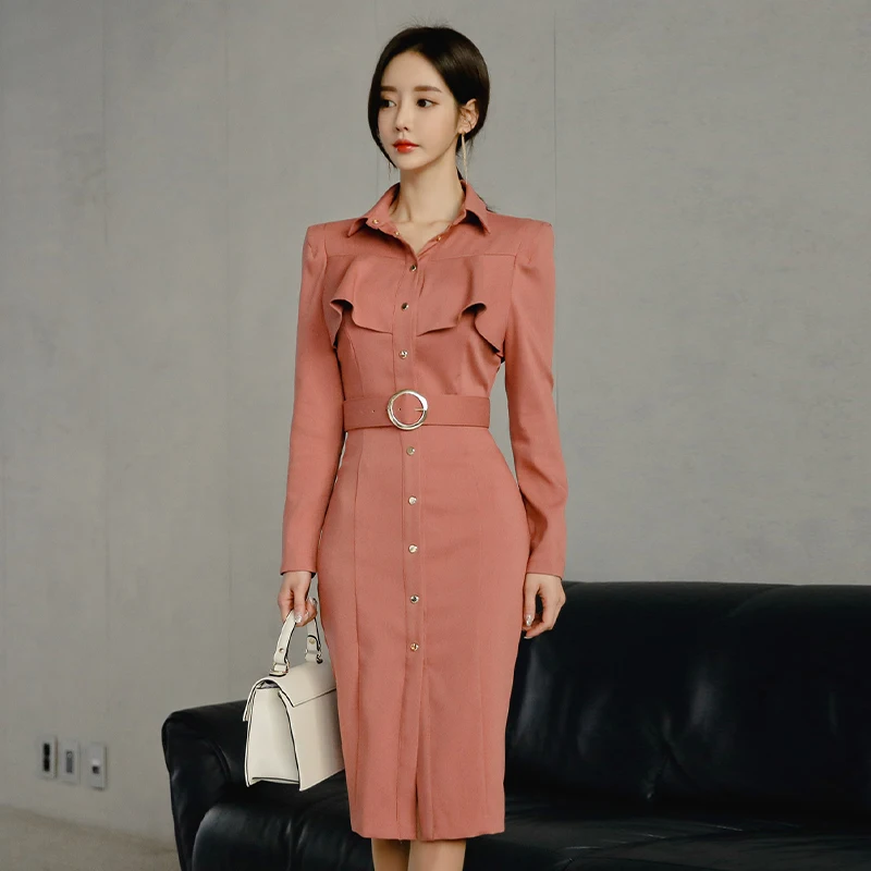 Женское элегантное модное платье с поясом Офисная Женская одежда для работы