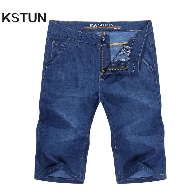 Джинсовые шорты KSTUN мужские стрейчевые брюки прямого кроя Regular Fit хлопковые