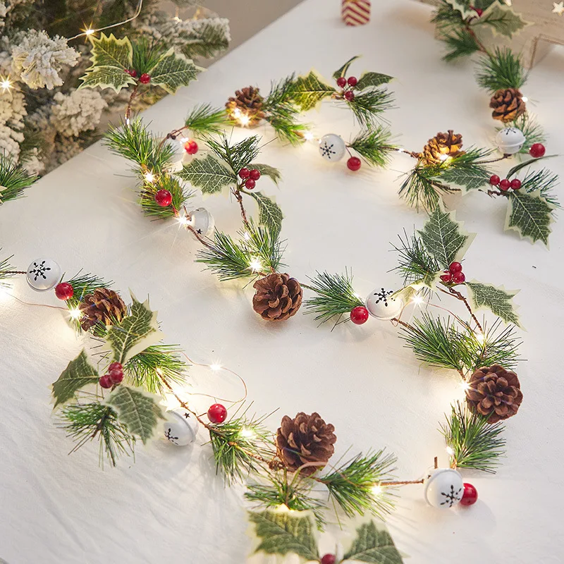 

Светодиодная Рождественская гирлянда, уличная Рождественская сосновая шишка, колокольчик, гирлянда из медной проволоки, Сказочная гирлянд...
