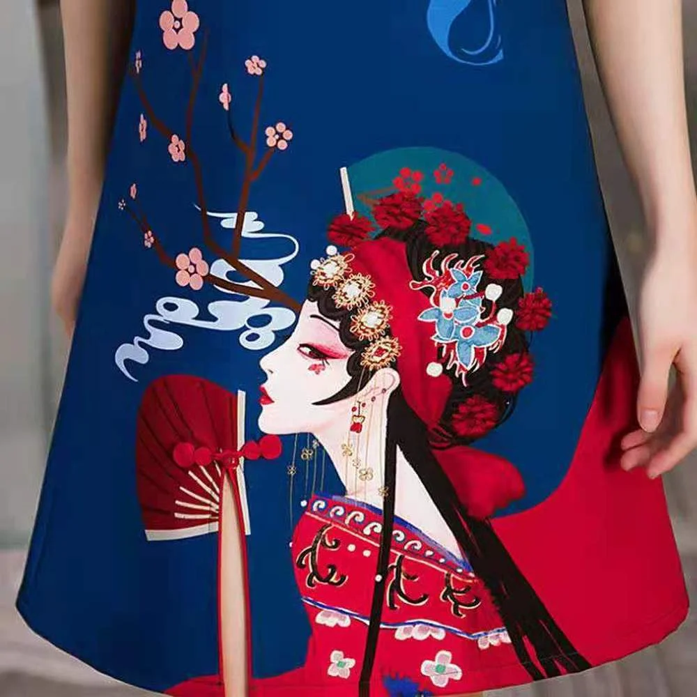 

Ladies Novelty Improved Cheongsam Dress Modern 2021 Chinese Slim Daily Blue China Qipao Dress Vintage Design Plus Size Clothes