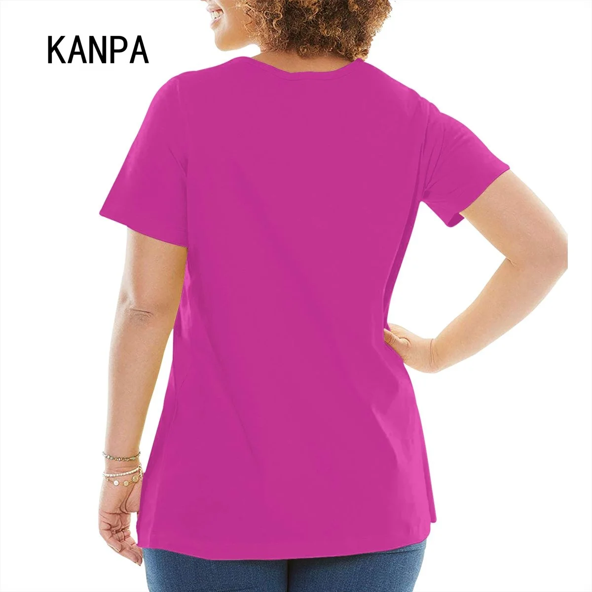 

Fuschia Cotton Women Plus Size T Shirts Female Oversize T-shirt Short Sleeves Crewneck Tops Tees Summer Clothing 2021