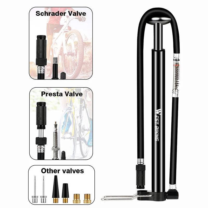 Семейный велосипедный насос со стальным корпусом и манометром 160 фунт/кв. Дюйм