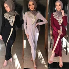 Платье макси Рамадан с вышивкой и аппликацией из бисера, абайя для женщин, модное мусульманское вечернее платье с разрезом спереди, исламский Дубай, Турция