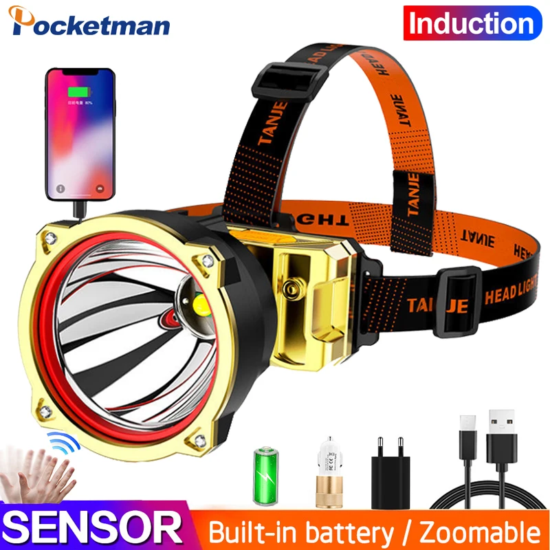 

Powerful LED Headlamp Strong Light Super Bright Head-Mounted Flashlight Outdoor Long-Range Rechargeable Night Fishing Headlight