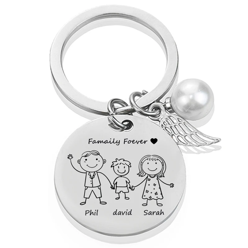 

Personalized Family Name Keychain Custom Mom Dad Daughter Son Pet Key Chain Engraved Stainless Steel Mother Father Kids Keyring