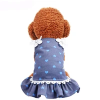 denim dog dress cute floral girl dog clothes for dogs cats summer puppy clothes pet teddy french bulldog costume dog dresses