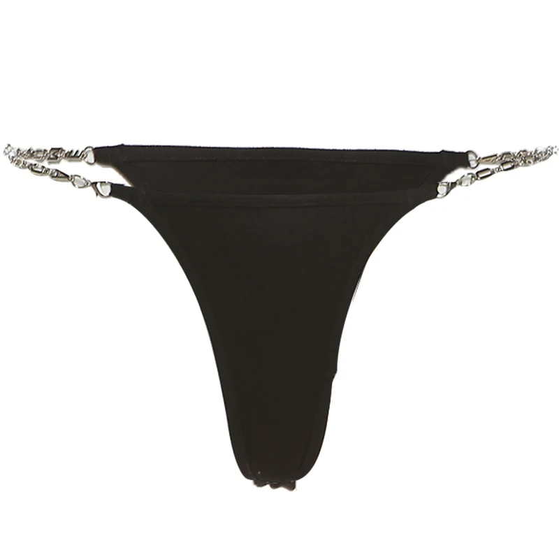 

Sexy Thong Chains Strap Low Waist T-String Lingerie Black Underwear Bikini Wear for Women