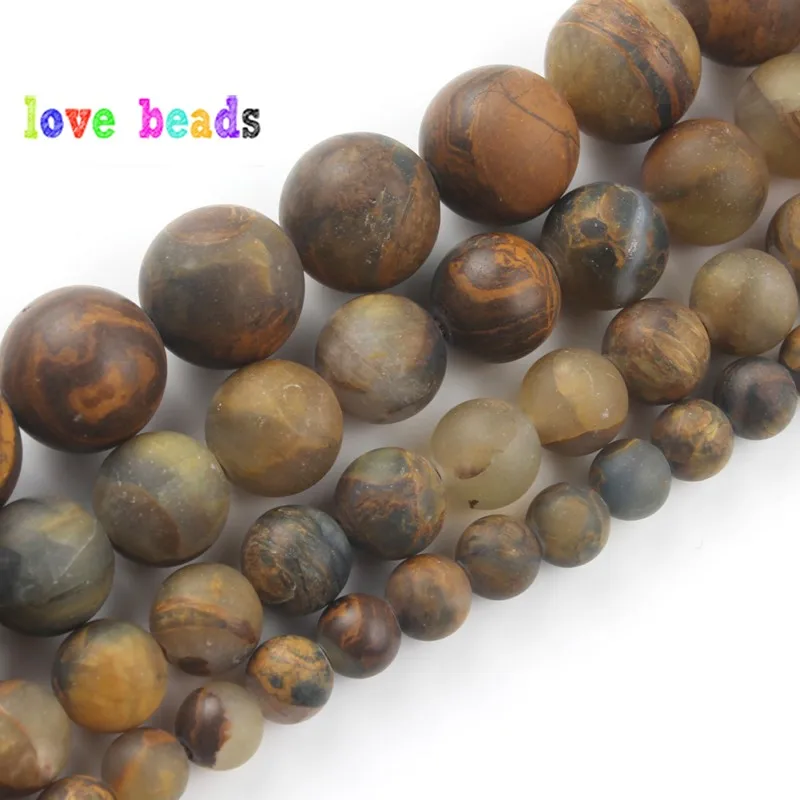 Natural Yellow Pietersit Stone Beads Dull Polish Matte Gems Round Bead for jewelry Making DIY Bracelet Necklace 15''Strand |
