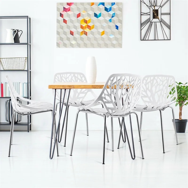 Набор из 4 столовых березовых саженцев несъемные боковые стулья нержавеющей