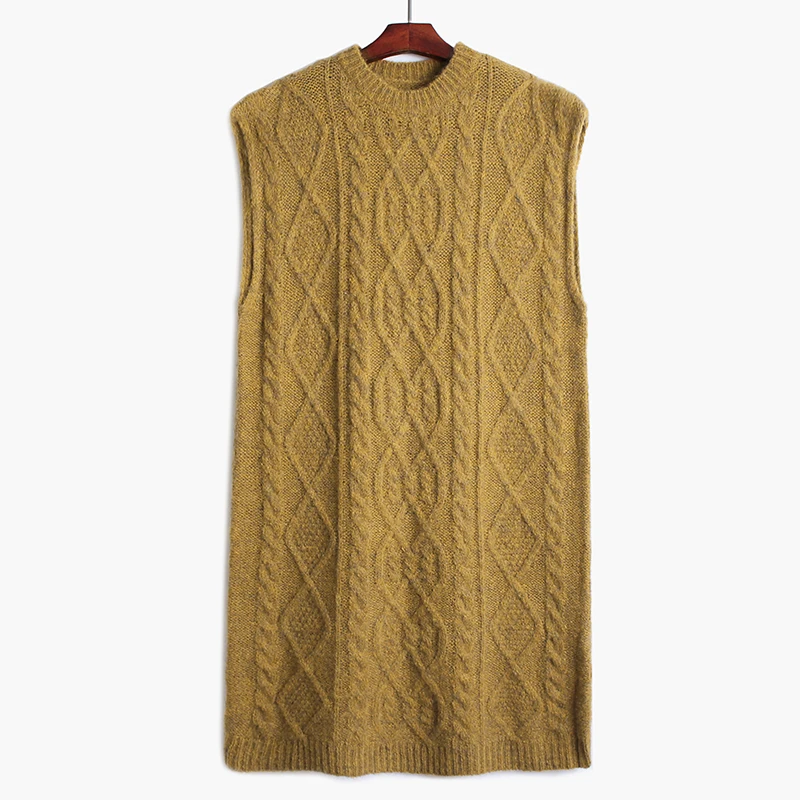 

Lingge Twist Round Neck Vest Sweater Women's Loose Lazy Bottoming Knee Knit Dress 2021 Autumn Spring Clothes Cropped Sweater