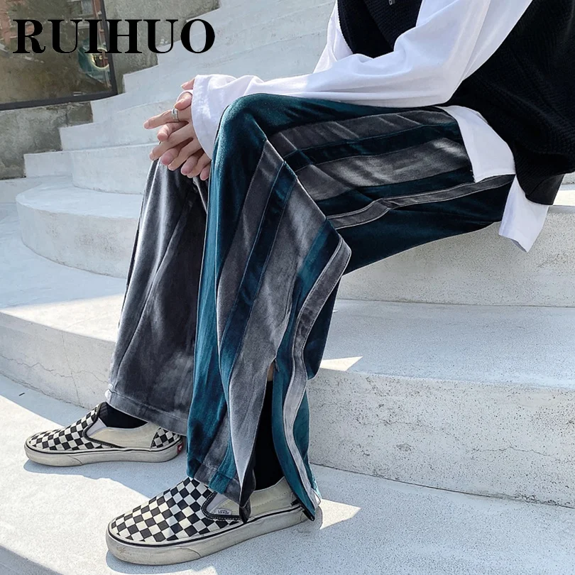 

RUIHUO Golden Velvet Casual Pants Men Clothing Street Wear Men Pants Pleuche Fashion Big Size M-5XL 2022 Spring New Arrivals