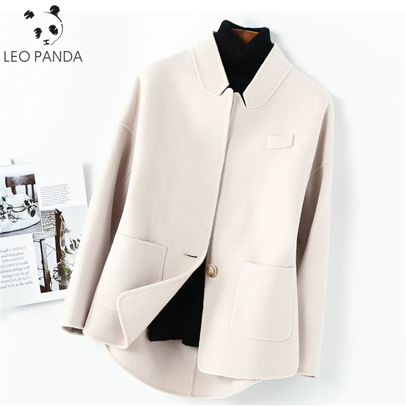 

Куртка женская короткая, из 2021 чистой шерсти, двусторонняя, кашемировая, большого размера, повседневная, Осень-зима, 100%