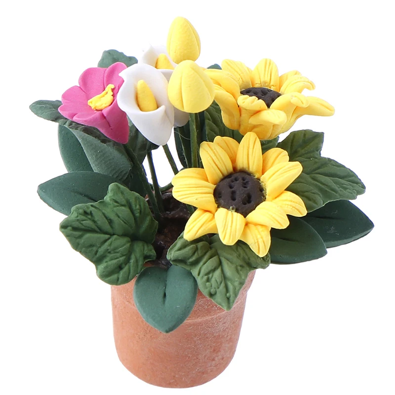 

1:12 Doll House Miniature Flowers Fairy Garden Ornament Mini Potted Plant Flowers Pot DollHouse Decor Bonsai Model Kids