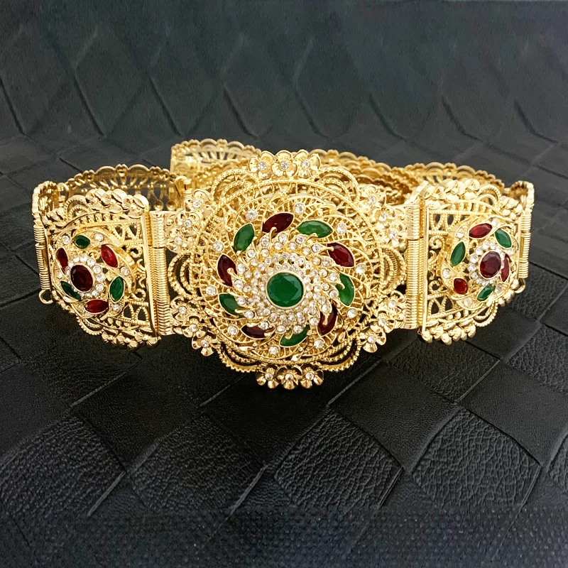 RLOPYA New Chain Belts for Women Luxury Desginer Belts with Rhinestone Morocco Wide Waist Belts for Women  Fashion Gold Belt