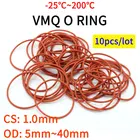 Уплотнительное кольцо VMQ, 10 шт., толщина CS 1 мм OD 5  46 мм, силиконовая резиновая изоляция, водонепроницаемая шайба круглой формы, нетоксичный красный