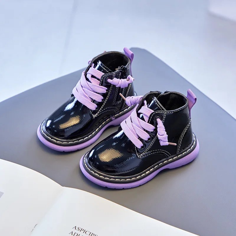 

Girls Patent Leather Boots New Waterproof Children Shoes Autumn Winter 2021 Kids Snow Boots Boys Anti Slip Short Boots G251