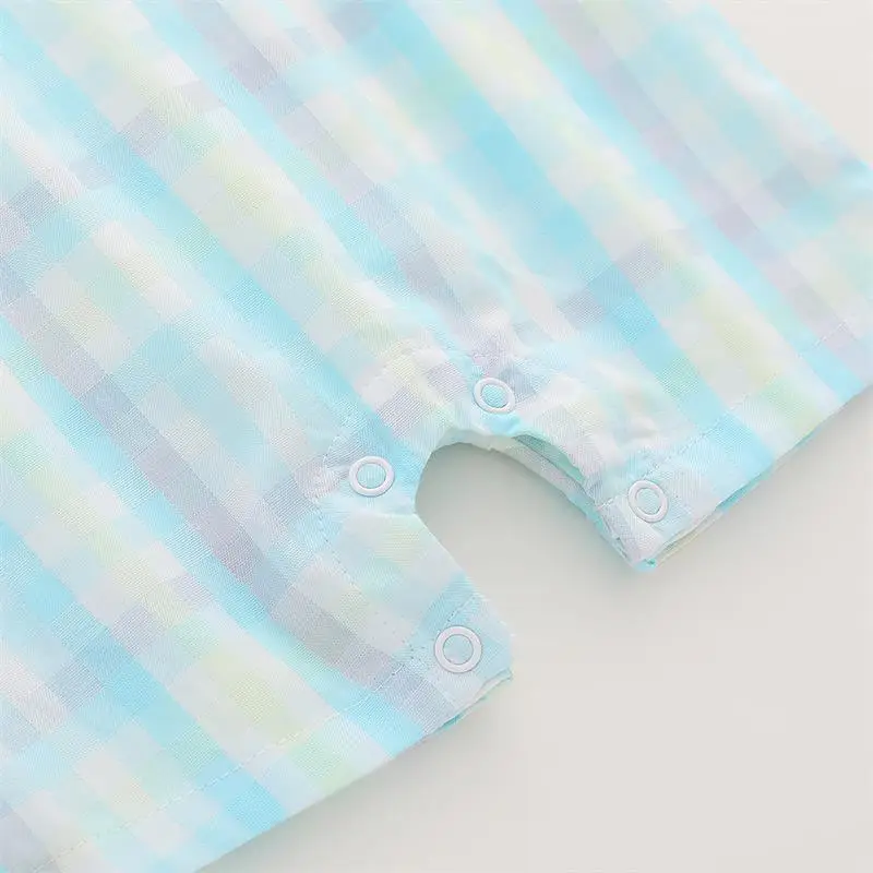

Baywell Summer Baby Infant Boy Rompers Blue Plaid With Bow Necktie Gentleman Clothes Overall Jumpsuit Toddler Costume