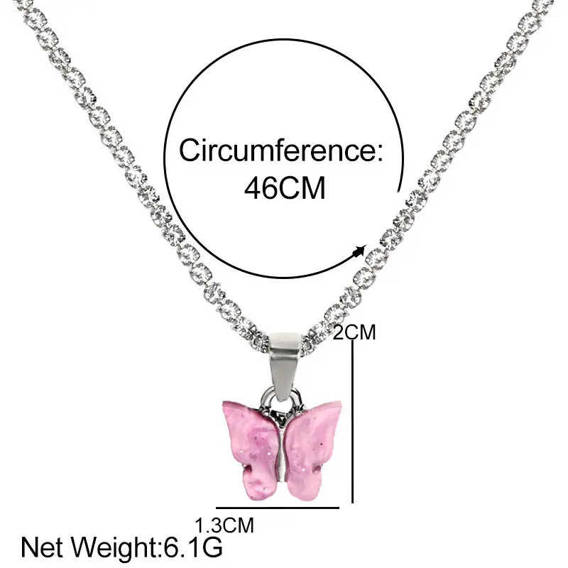 

2020 Fashion Multicolor Butterfly Pendant Necklace For Women Shiny Exquisite Crystal Clavicle Chain Necklace New Design Jewelry