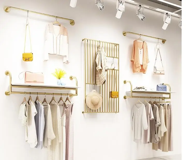 

Вешалка для магазина одежды, Золотая Декоративная вешалка с боковой подвеской, комбинация вешалки для одежды, вешалка для женской одежды