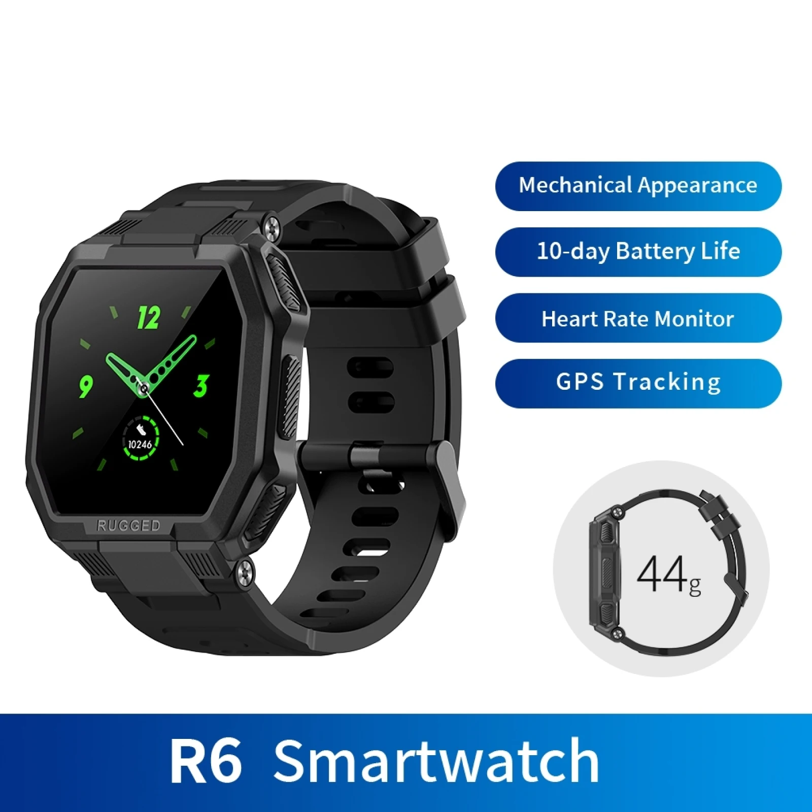

Смарт-часы Blackview R6 мужские с сенсорным экраном 1,3 дюйма, IP68, пульсометром и GPS