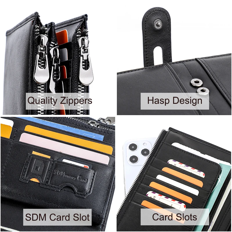 

Contact's Wristband Design Women Long Clutch Wallet Genuine Leather Female Purse Large Capacity Phone Pocket Card Holder Cartera