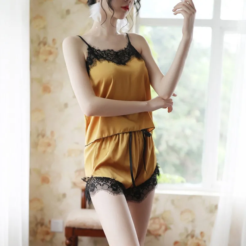 Кружевная Пижама для женщин комплект сна однотонные цветные ночные рубашки топ