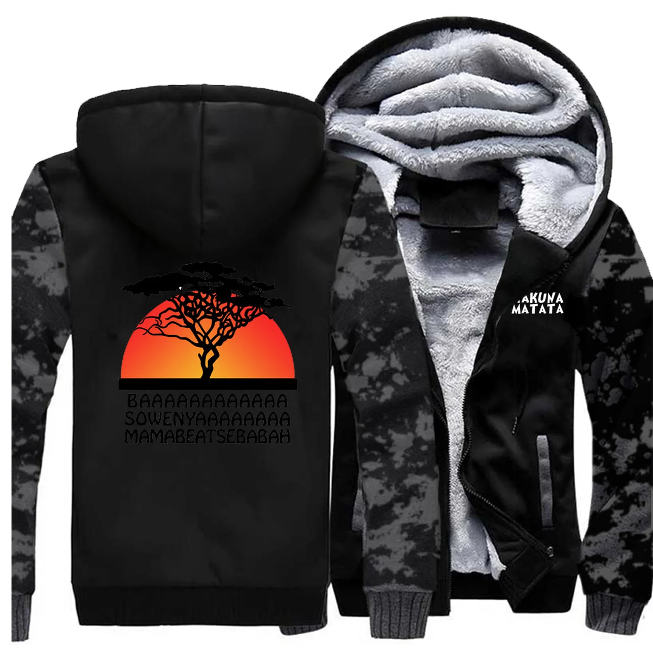 Мужская толстовка на молнии с изображением Льва толстая зимняя Флисовая теплая