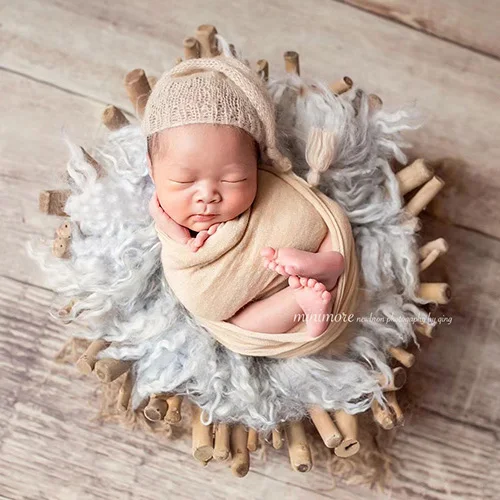 Baby Photography Basket Log Smooth Branches Wooden Basin Newborn Baby Posing Props Photo Studio Creative Props Infant Shoot Prop