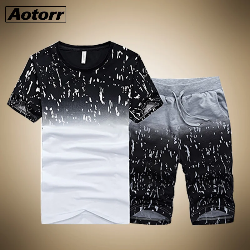 

Tracksuit Male 2021 Men Clothing Sportswear Set Fitness Summer Print Men Shorts + T shirt Men's Suit 2 Pieces Sets Plus Size 4XL