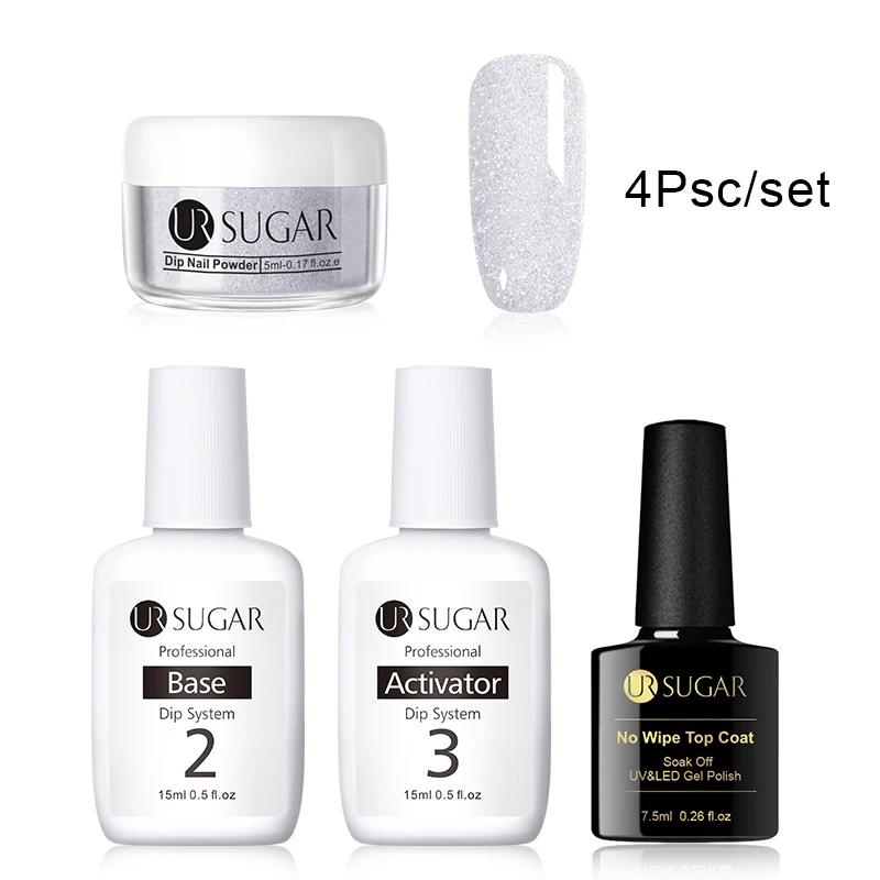 4Pcs set 15 Ur Sugar 5 мл Dip ногтей Порошковая голографическая блеск градиент Сияющий хромированный пигмент погружающийся порошок Набор для украшения ногтей DIY - Цвет: 4Pcs set 15