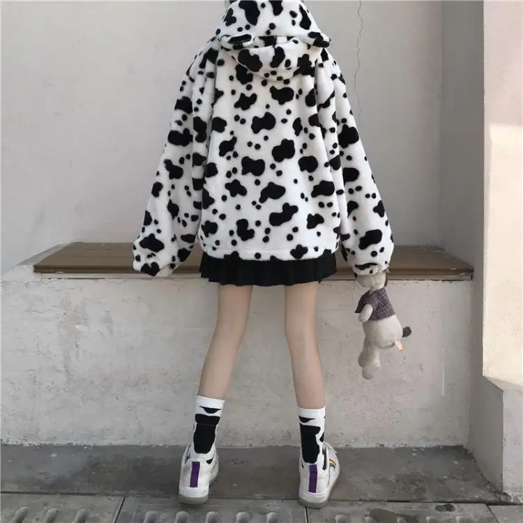 

Fashion new fall/winter loose hooded sweatshirts with cow print
