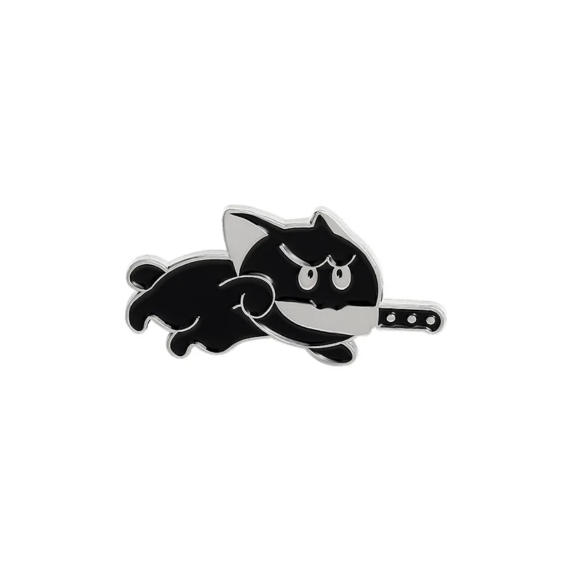 

Funny Black Cat Mouth Knife Series Modeling Cartoon Pins DIY Clothing Collection Badge