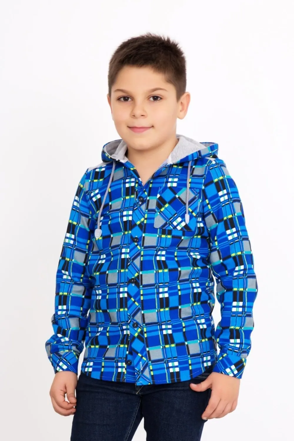 Детская рубашка 30-36 размеры Фланель с капюшоном на пуговицах и длинным рукавом |